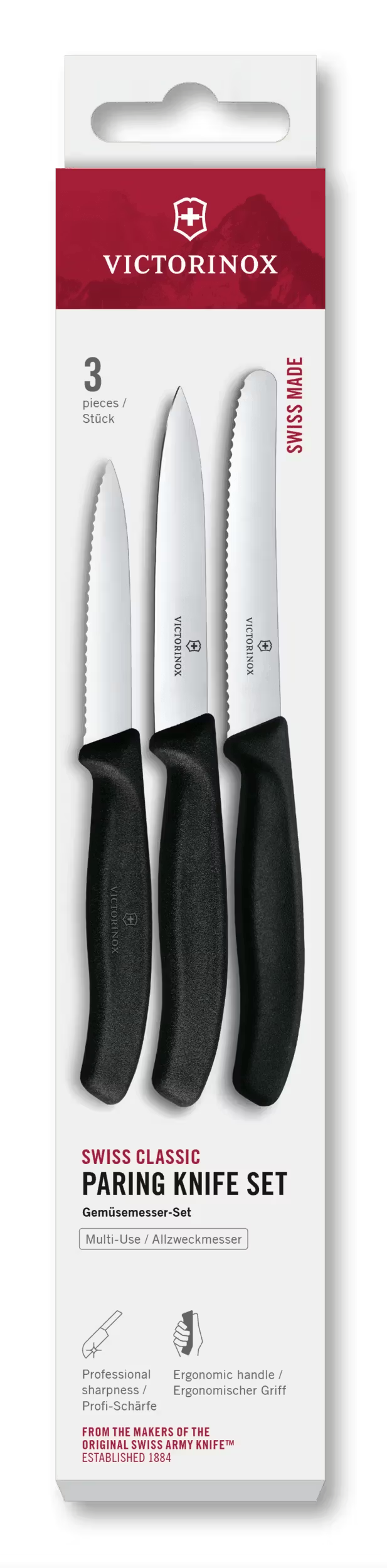 Victorinox Paring Knife Set Swiss Classic Black 3-piece - Tomato Knife, Utility Knife & Paring Knife