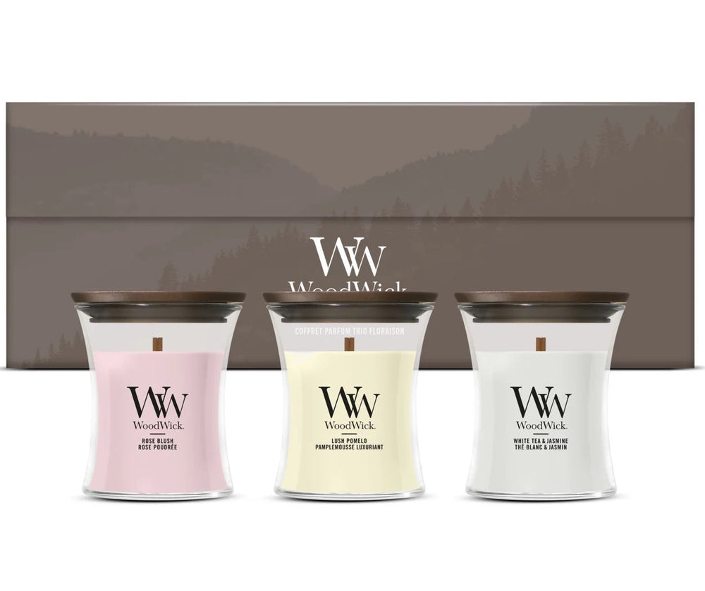 WoodWick Gift Set Scented Candles Mini Blooming Trio - 3 Pieces - Scented Candle in Glass - Wooden Wick