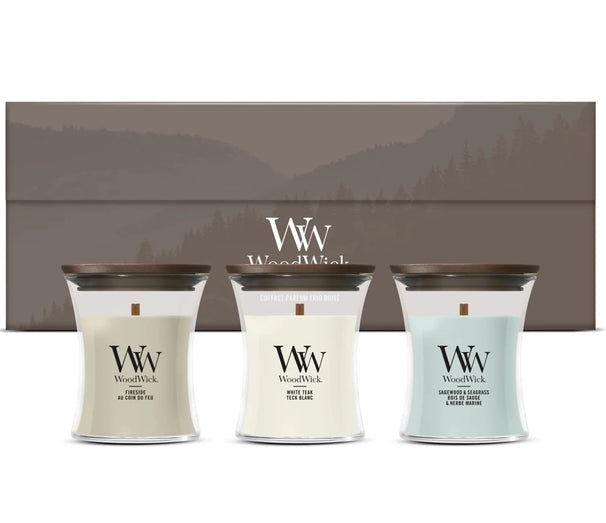 WoodWick Gift Set Scented Candles Mini Woodland Trio - 3 Pieces - Scented Candle in Glass - Wooden Wick
