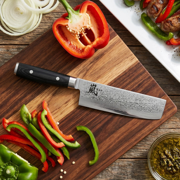 Cuchillo Nakiri Yaxell Ran 16.5 cm - acero damasco inoxidable de 69 capas - mango de Micarta canvas