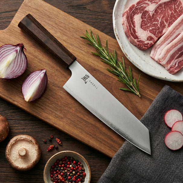 Yaxell Cuchillo Kiritsuke Hana 20 cm - Acero inoxidable de 3 capas - mango de madera Pakkah marrón oscuro