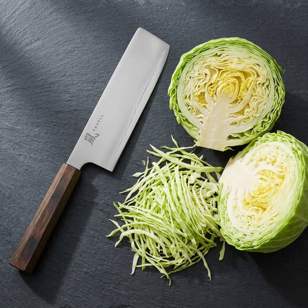 Yaxell Cuchillo Nakiri Hana 16.5 cm - Acero inoxidable de 3 capas - mango de madera Pakkah marrón oscuro