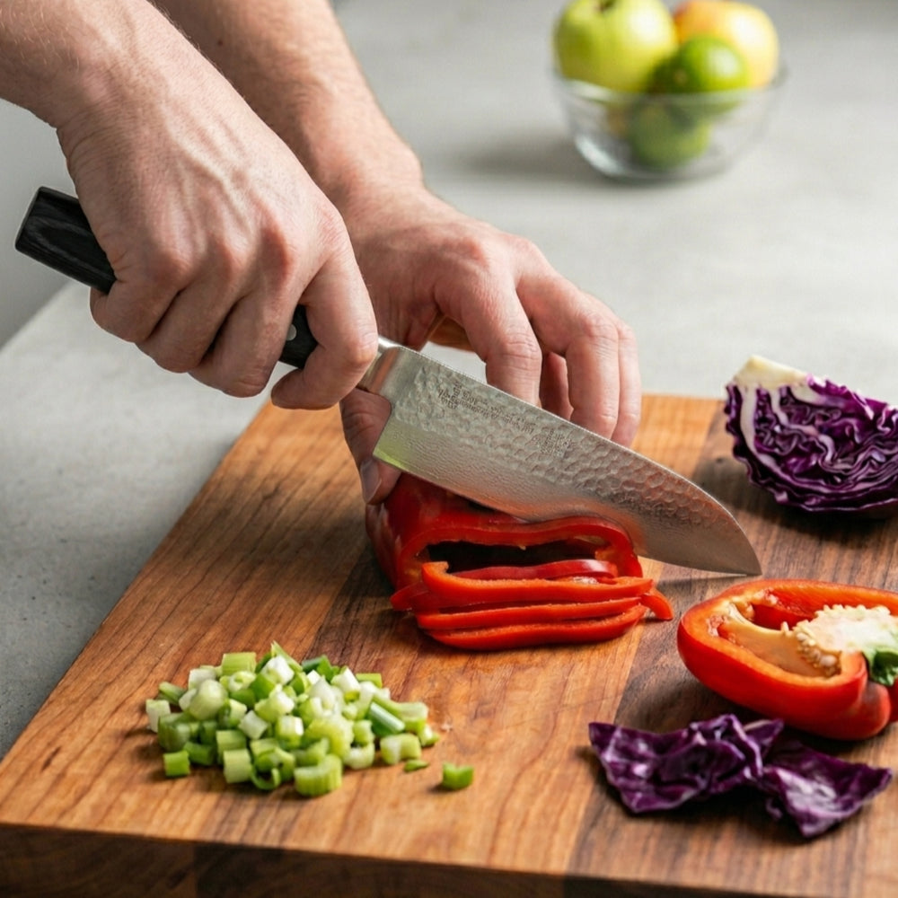Cuchillo Santoku Yaxell Zen 16.5 cm - acero damasco inoxidable de 37 capas - mango de Micarta canvas